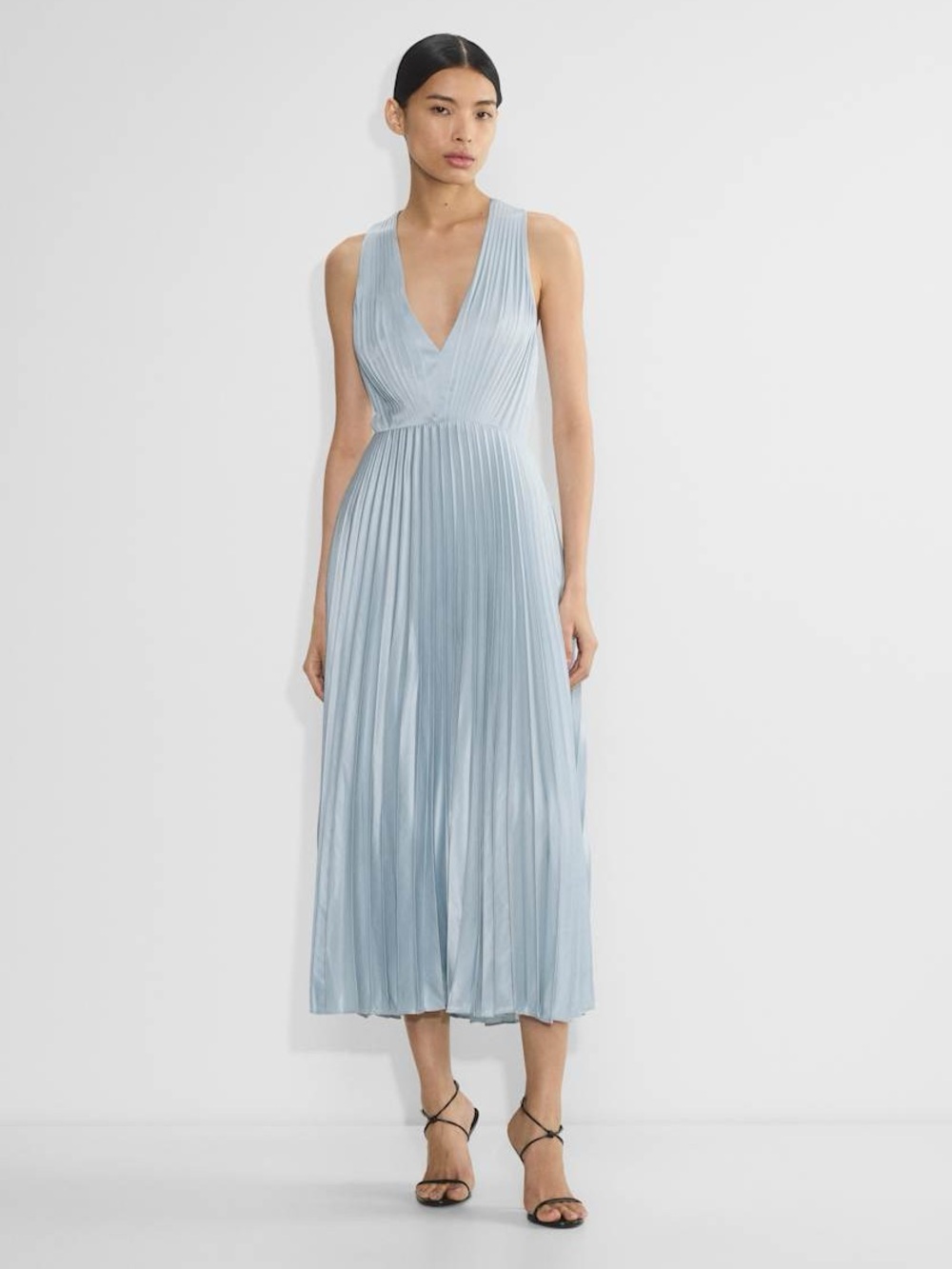 Aritzia “Ten” Rio Satin Dress Satin fit-and-flare Maxi Dress Light Blue 0